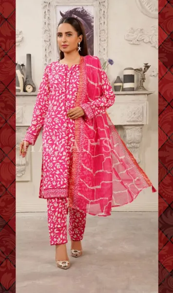 Pakistani Hayat's Stitched Cotton 3pcs _ Magenta 